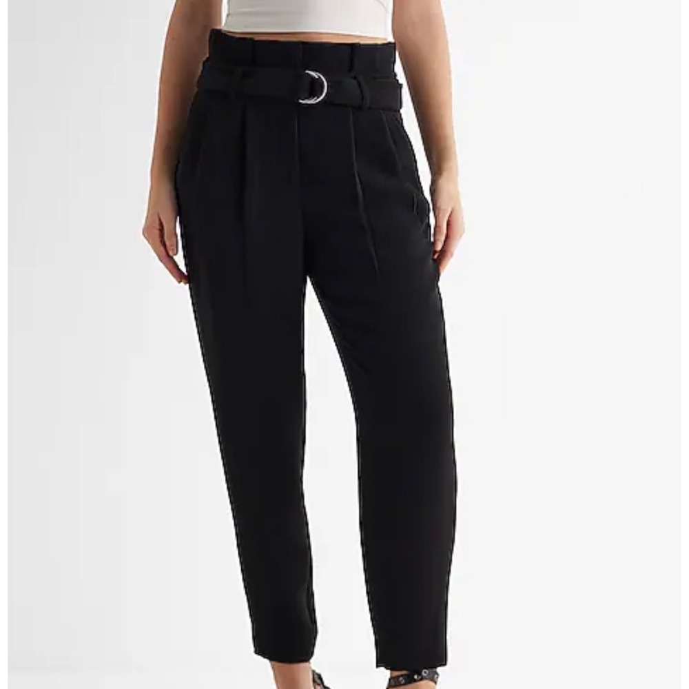 Express Stylist Ankle Pants Black Super High Rise Paperbag Belted 6R 007453550